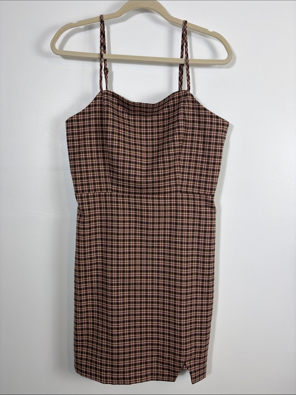 GB Plaid Y2K School Girl Spaghetti Strap Square Neck Mini Dress Women’s Large